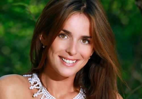 Fernanda Busty Brunette Sheds White lingerie
