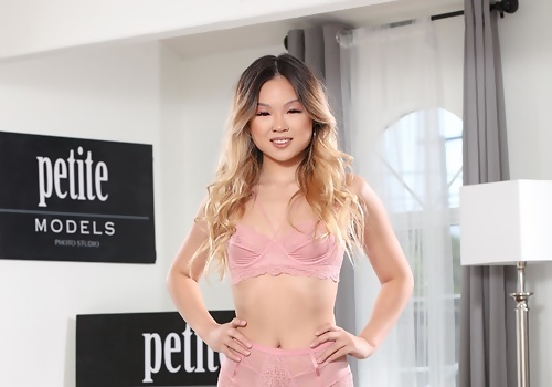 Lulu Chu All Natural Petite Asian Brunette in Pink Lingerie